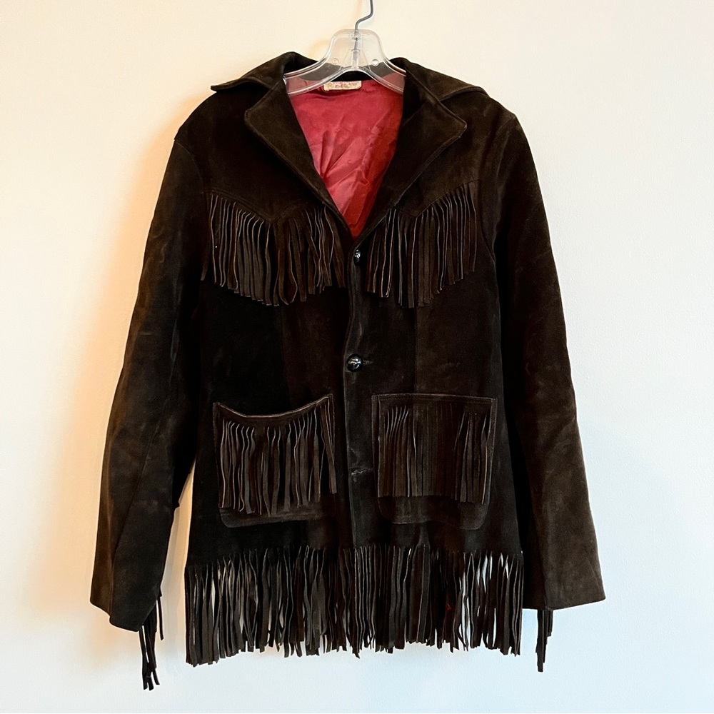 Vintage 60’s Brown Suede Fringe Western Jacket Made in Mexico, Men’s Size 32 XS